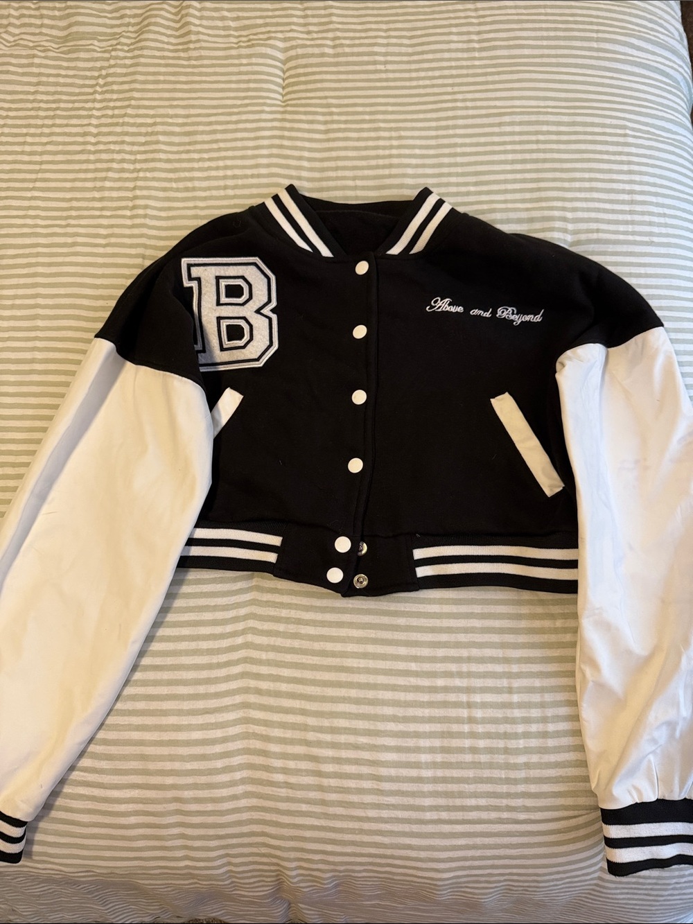 Boohoo Black and White Varsity Bomber Jacket